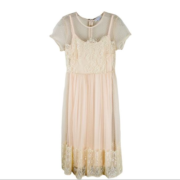 Spirit of Grace pink cream ballet tulle lace soft girl romantic midi dress small - Picture 1 of 9